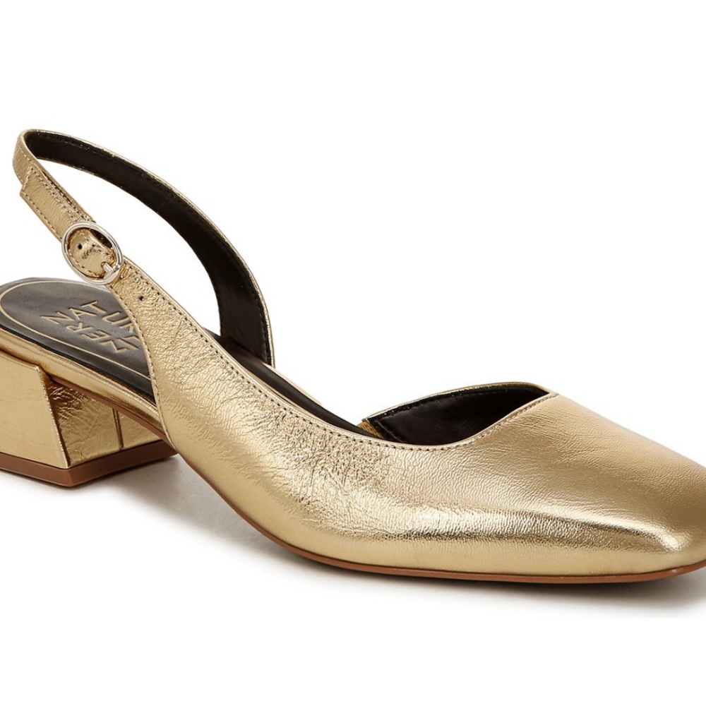 Gold Slingback Block Heel Shoes
